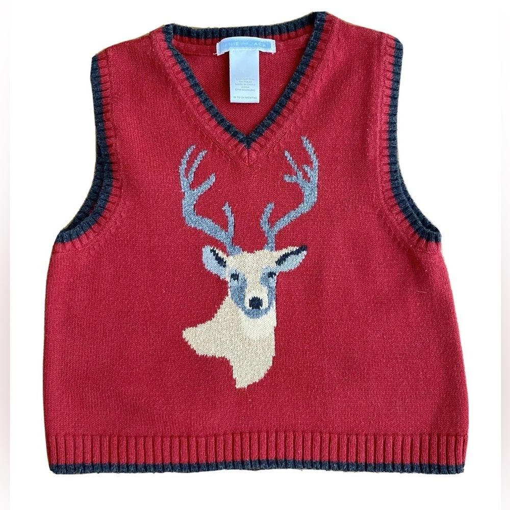 Janie and Jack Red Reindeer Sweater Vest 2T
